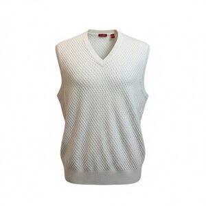 IZOD Ivory‎ Mens L Waffle Sweater Vest 80s/90s Tennisprep Preppy Grandpa Cottage